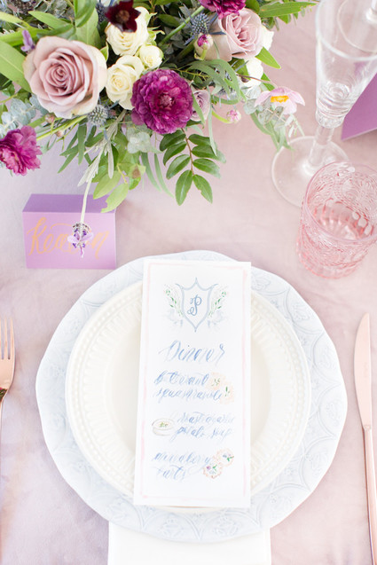 Blue and pink place setting