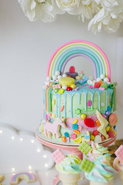 rainbow messy birthday cake