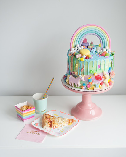 rainbow messy birthday cake
