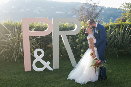 Bride and groom wedding signs