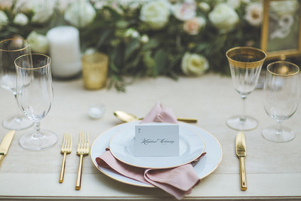 Pink and gold place setting