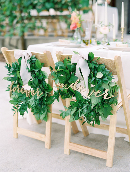 Bride and groom chair wreaths Inspiration