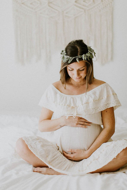 All white bohemian maternity photos