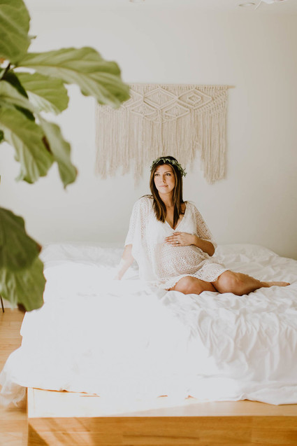 All white bohemian maternity photos