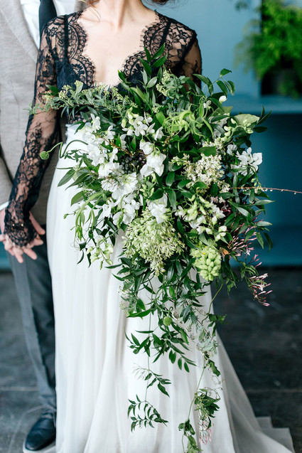 Green and white cascading bouquet