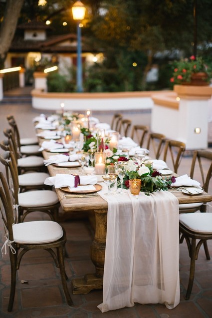 Long elegant rustic table for Rancho Las Lomas wedding