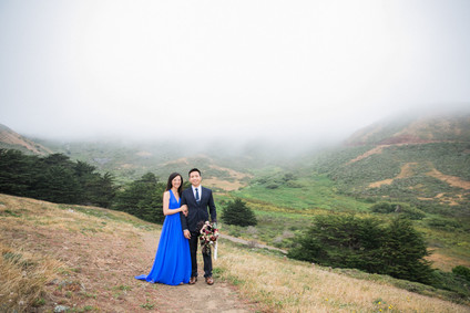 Blue dress engagement photos