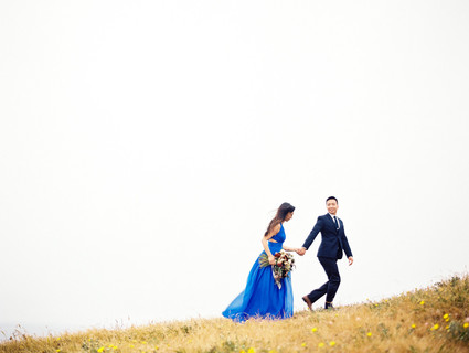 Blue dress engagement photos
