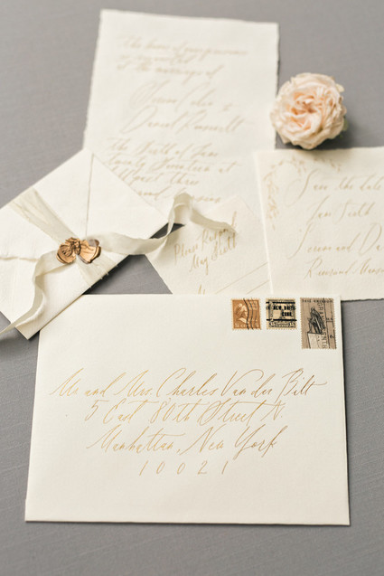 Elegant gold and white custom wedding invitations