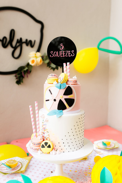 Modern whimsical lemonade stand 3rd birthday