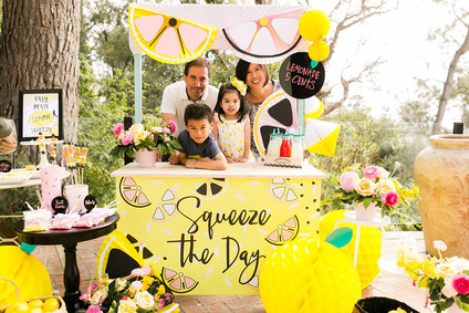 Modern whimsical lemonade stand 3rd birthday