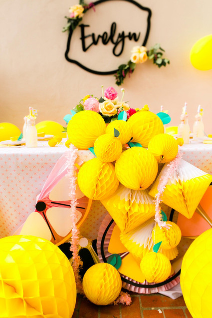 Modern whimsical lemonade stand 3rd birthday