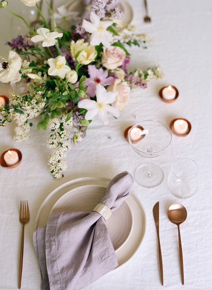 purple spring table setting