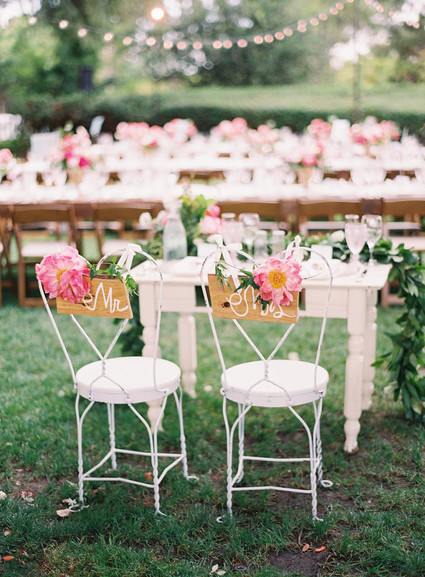 sweetheart table with peony chair decor Inspiration