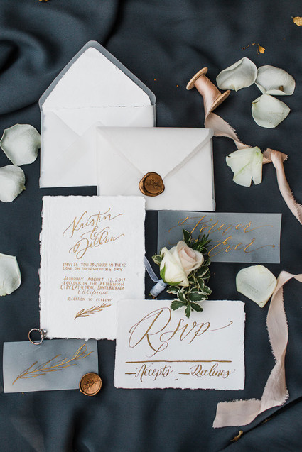 gold calligraphy wedding invites