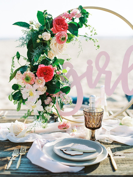 Beachy boho gender reveal party Inspiration