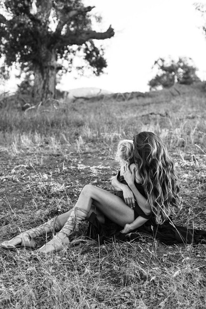 Black and white fashion-inspired family photos