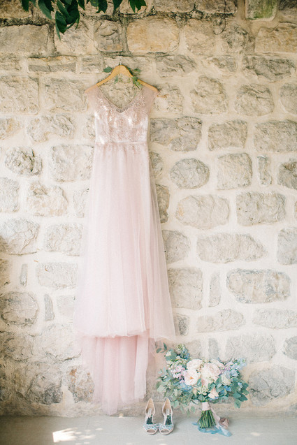 Pink bridal dress | Romantic Montenegro elopement on 100 Layer Cake Inspiration