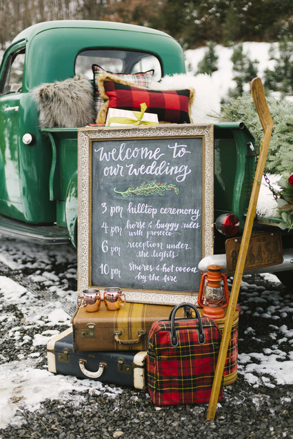 Snowy Christmas tree farm wedding ideas