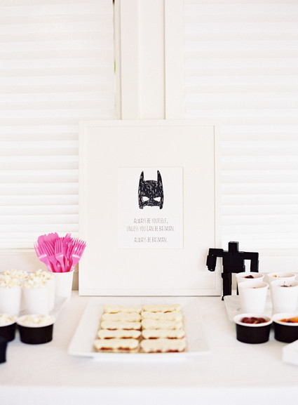 Black and white and pink modern Batman birthday party