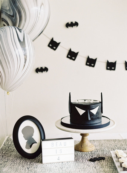 Black and white and pink modern Batman birthday party