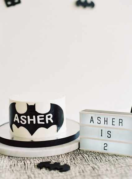Black and white and pink modern Batman birthday party