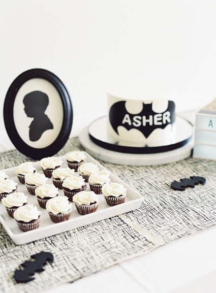 Black and white and pink modern Batman birthday party