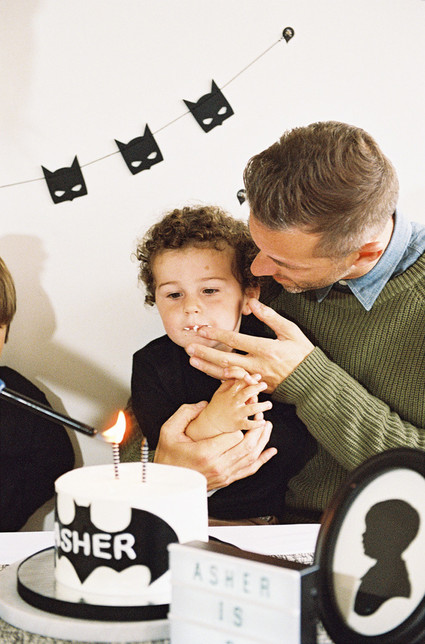 Black and white and pink modern Batman birthday party