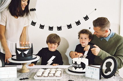 Black and white and pink modern Batman birthday party