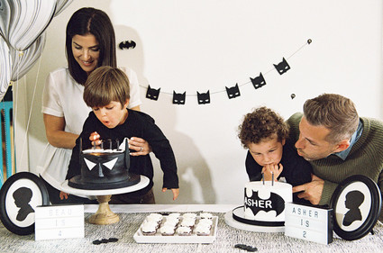 Black and white and pink modern Batman birthday party