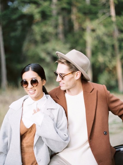 Stylish mod engagement photos on Galiano Island