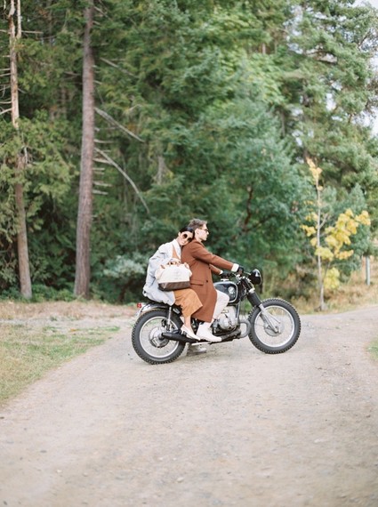 Stylish mod engagement photos on Galiano Island