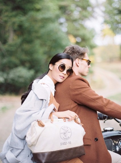 Stylish mod engagement photos on Galiano Island