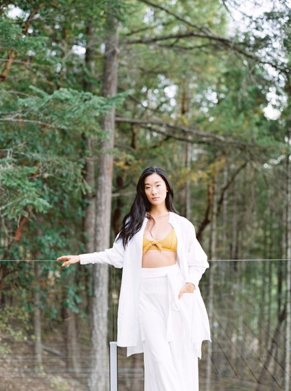 Stylish mod engagement photos on Galiano Island