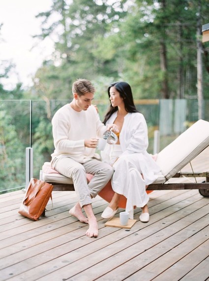 Stylish mod engagement photos on Galiano Island