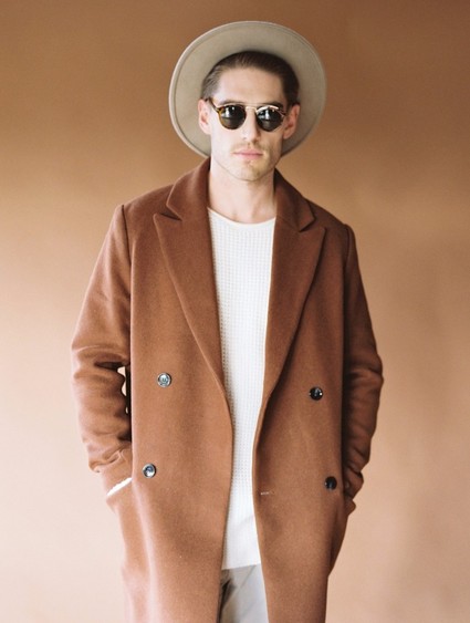 Stylish mod engagement photos on Galiano Island