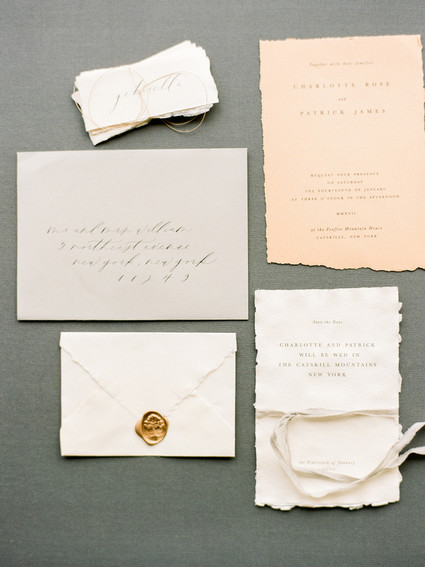 Simple chic peach wedding invitations