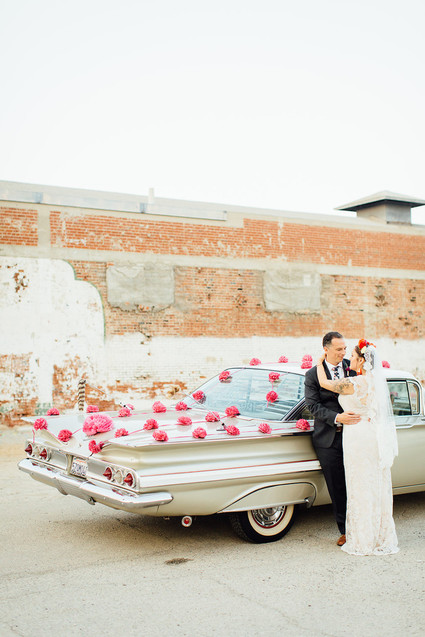 Vintage car wedding portraits