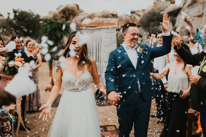 Sunset desert wedding at The Ruin Venue in Joshua Tree