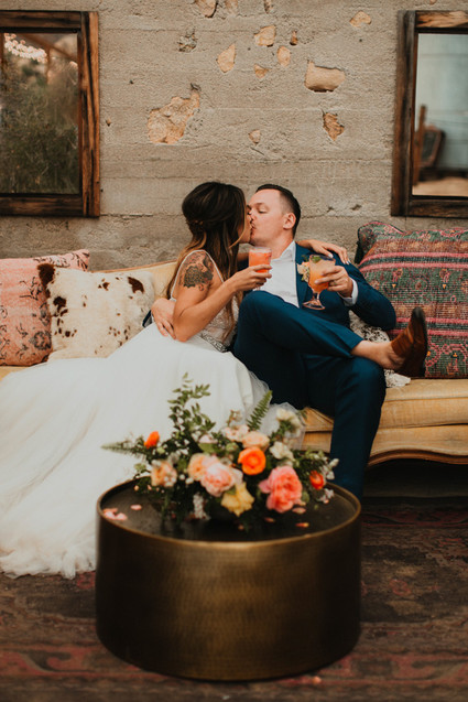 Sunset desert wedding at The Ruin Venue in Joshua Tree