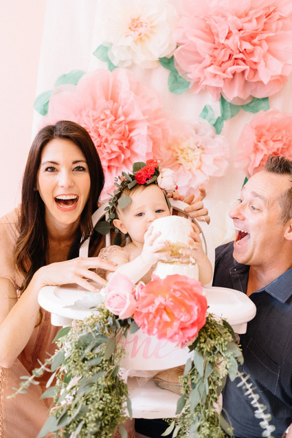 Pink floral first birthday party ideas on 100 Layer Cakelet