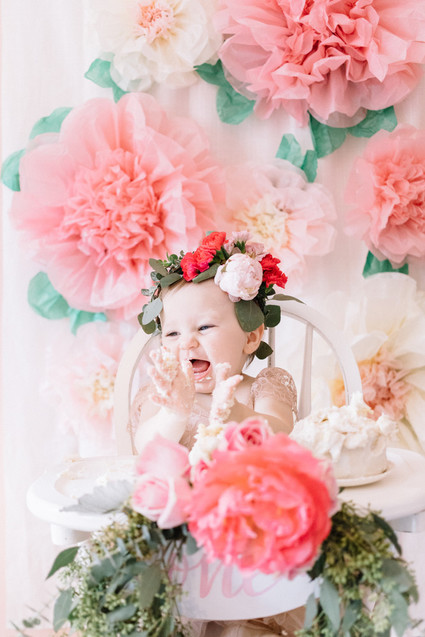 Pink floral first birthday party ideas on 100 Layer Cakelet