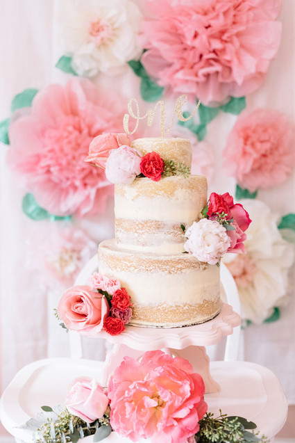 Pink floral first birthday party ideas on 100 Layer Cakelet
