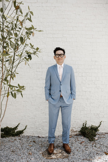Blue groom's suit