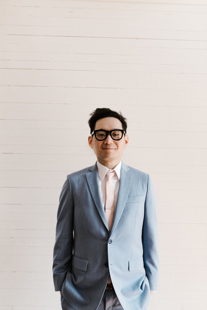 Light blue groom's suit