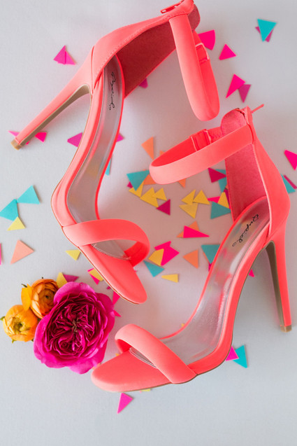 Neon coral wedding shoes