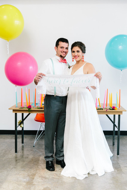 Bright whimsical wedding invites