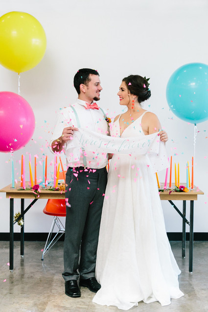 Bright whimsical wedding invites