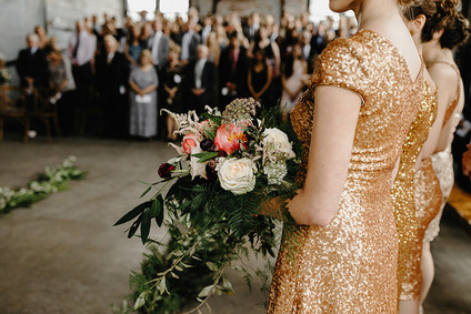 Romantic, industrial, floral wedding at Basilica Hudson in the Hudson Valley