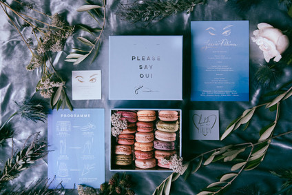Blue wedding invites for Paris wedding